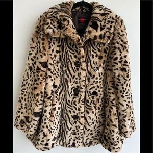 Gallery Leopard Printed Faux Fur Coat Size M